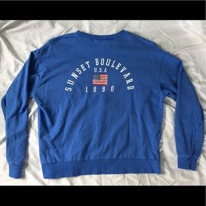 H&M long sleeved cropped blue Sunset Boulevard tee